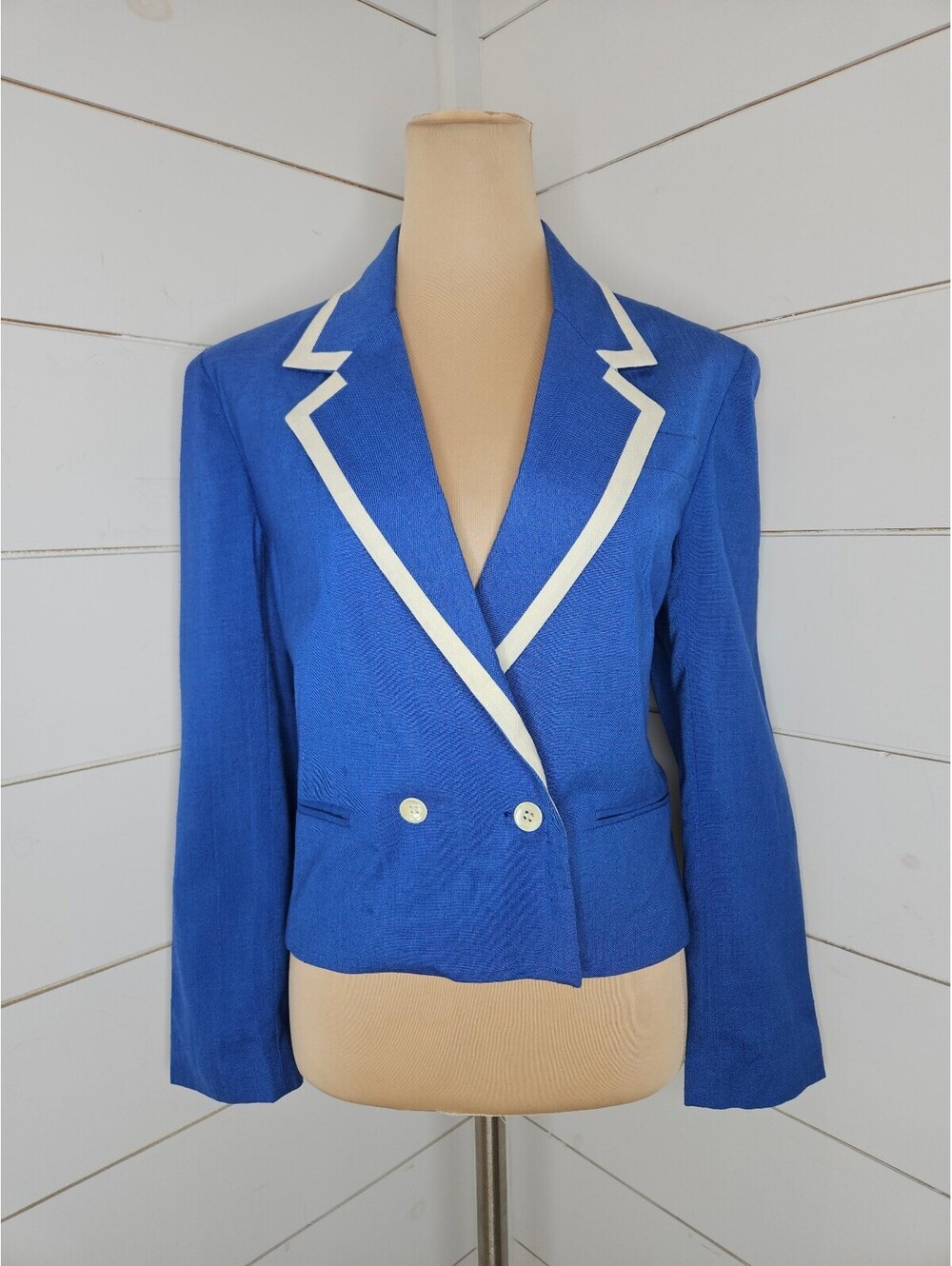 Vintage 80s Ms. Chaus size 12 blue & white blazer. Nautical. Sailor.